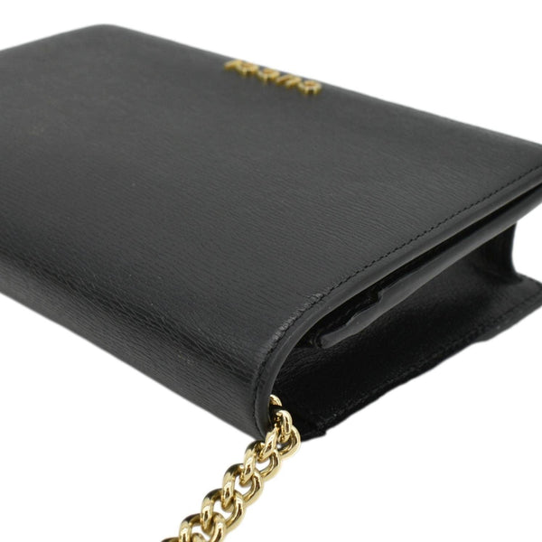 GUCCI Script Leather Chain Wallet Crossbody Bag Black 772643