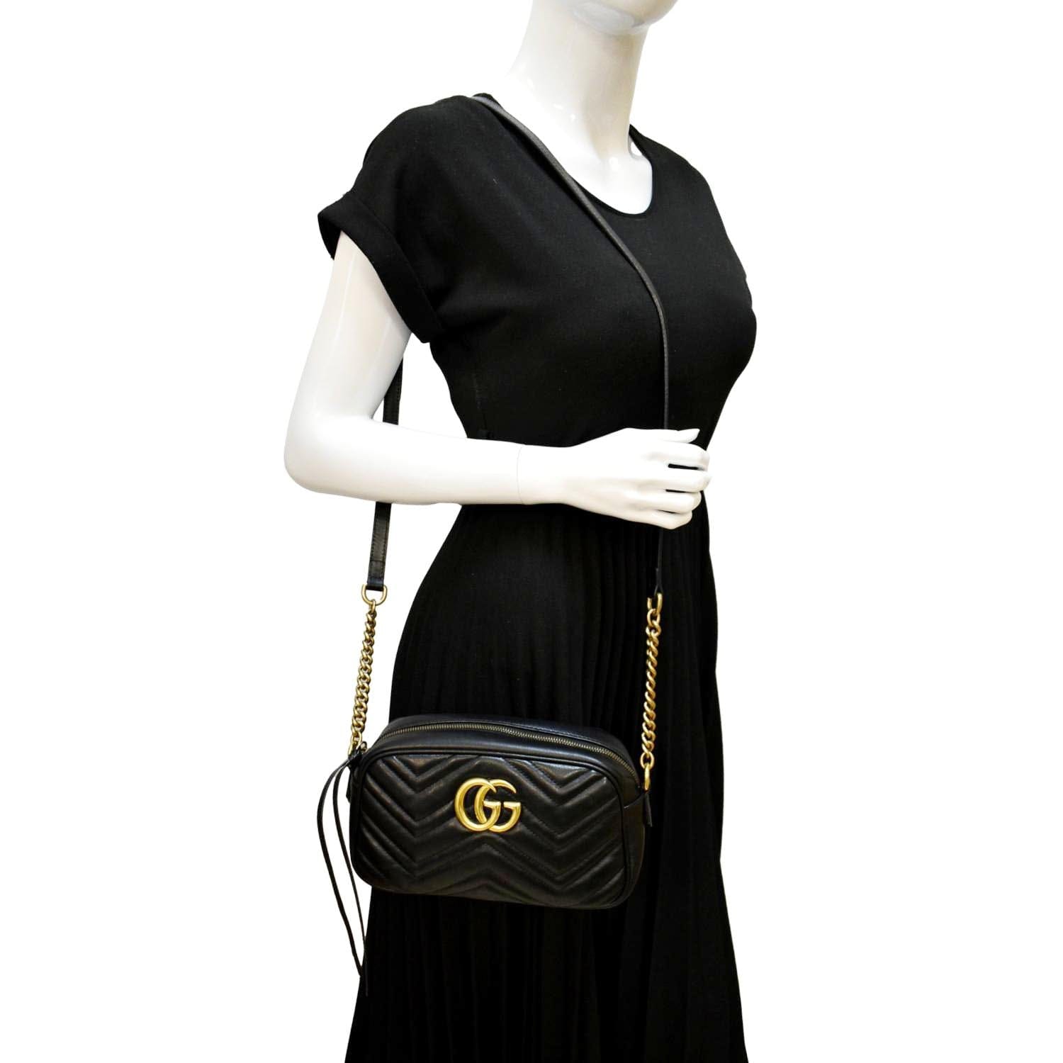 GUCCI GG Marmont Small Matelasse Leather Crossbody Bag Black 447632