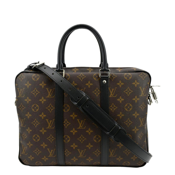 LOUIS VUITTON Porte Documents Voyage Monogram Canvas Briefcase Bag Brown