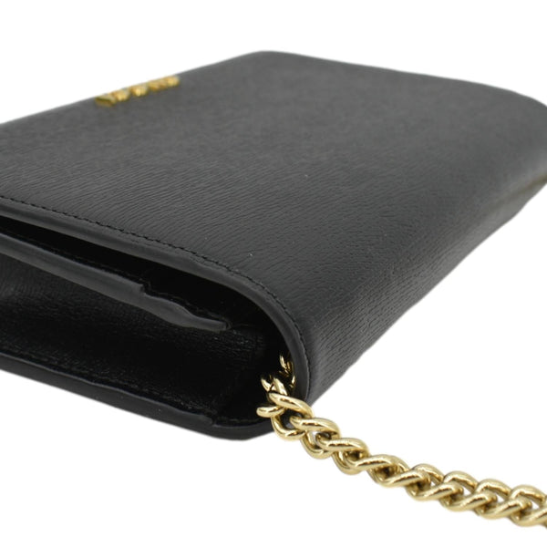 GUCCI Script Leather Chain Wallet Crossbody Bag Black 772643