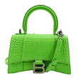 BALENCIAGA Small Hourglass Crocodile Embossed Top Handle Shoulder Bag Green