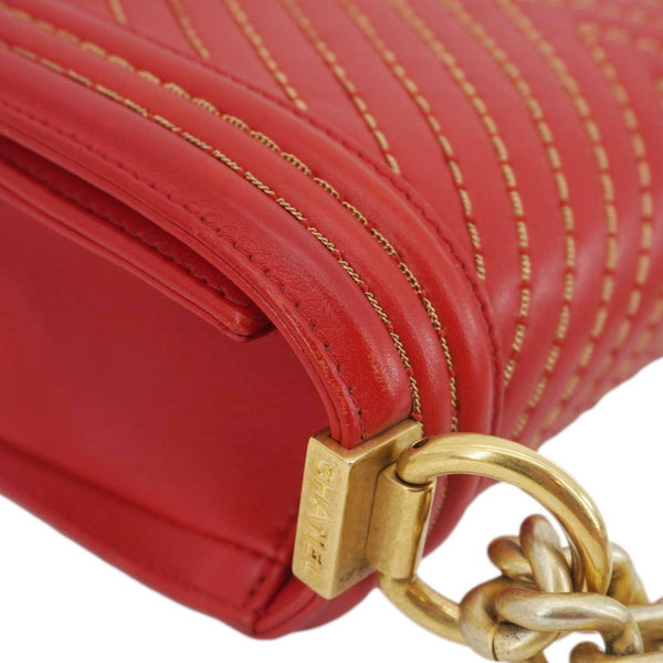 CHANEL Boy Flap Small Chevron Leather Shoulder Bag Red