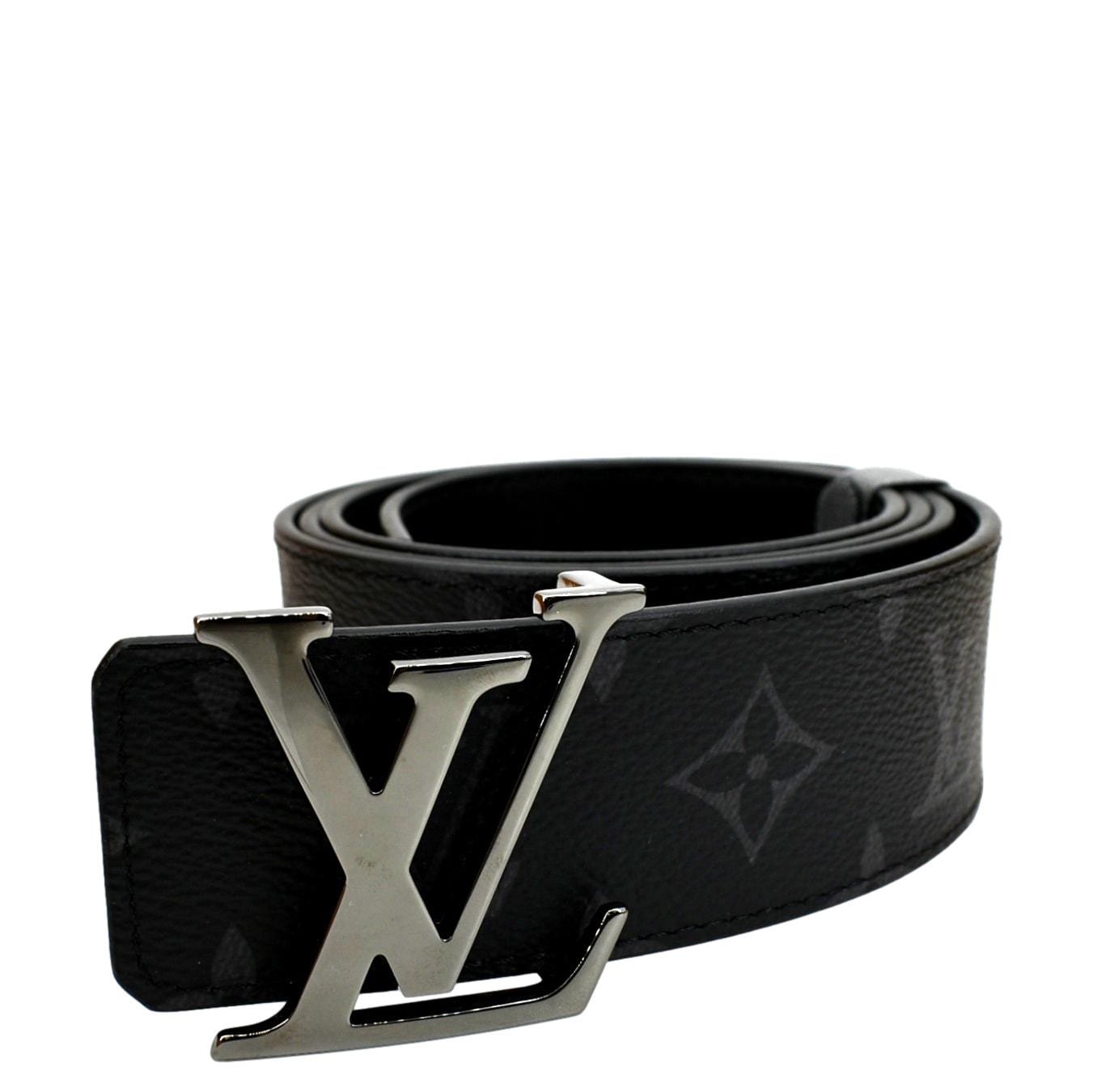 LOUIS VUITTON Monogram Eclipse LV Initials Belt Black Size 100/40