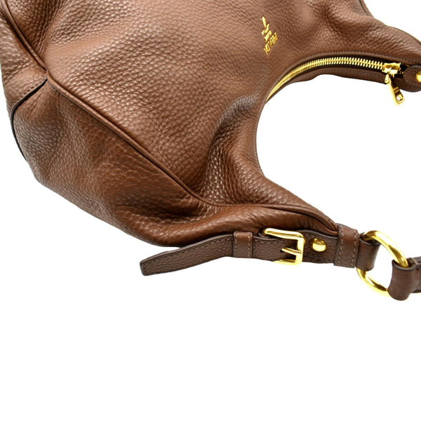 PRADA Logo Leather Hobo Bag Tan