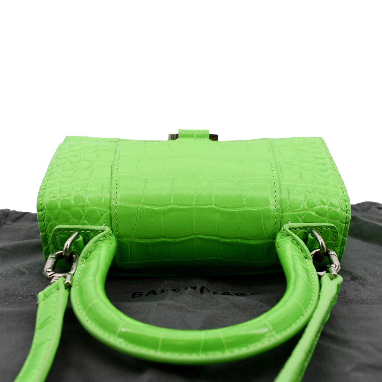 Hourglass Small Shiny Croc-Embossed Top-Handle Bag