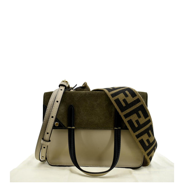 FENDI Flip Mini FF Motif Calf Leather Crossbody Bag Green