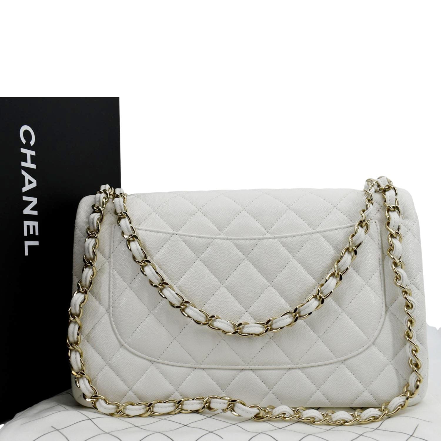 Chanel Classic Jumbo Double Flap, White Caviar Leather, Gold Hardware, As  New in Box MA001