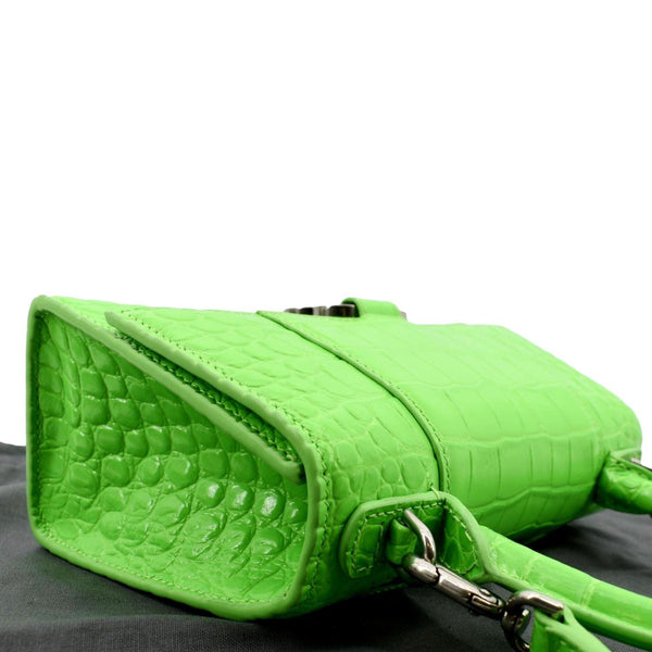 BALENCIAGA Small Hourglass Crocodile Embossed Top Handle Shoulder Bag Green