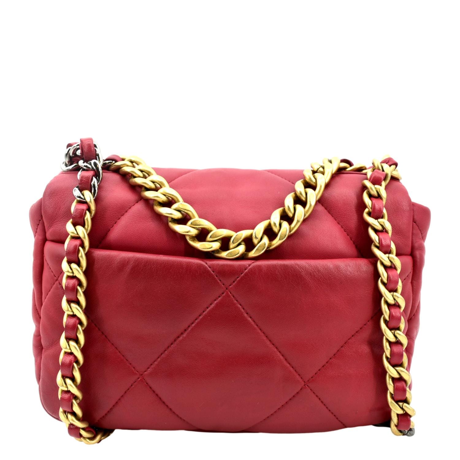 CHANEL Lambskin Quilted Medium Chanel 19 Flap Red 1215534