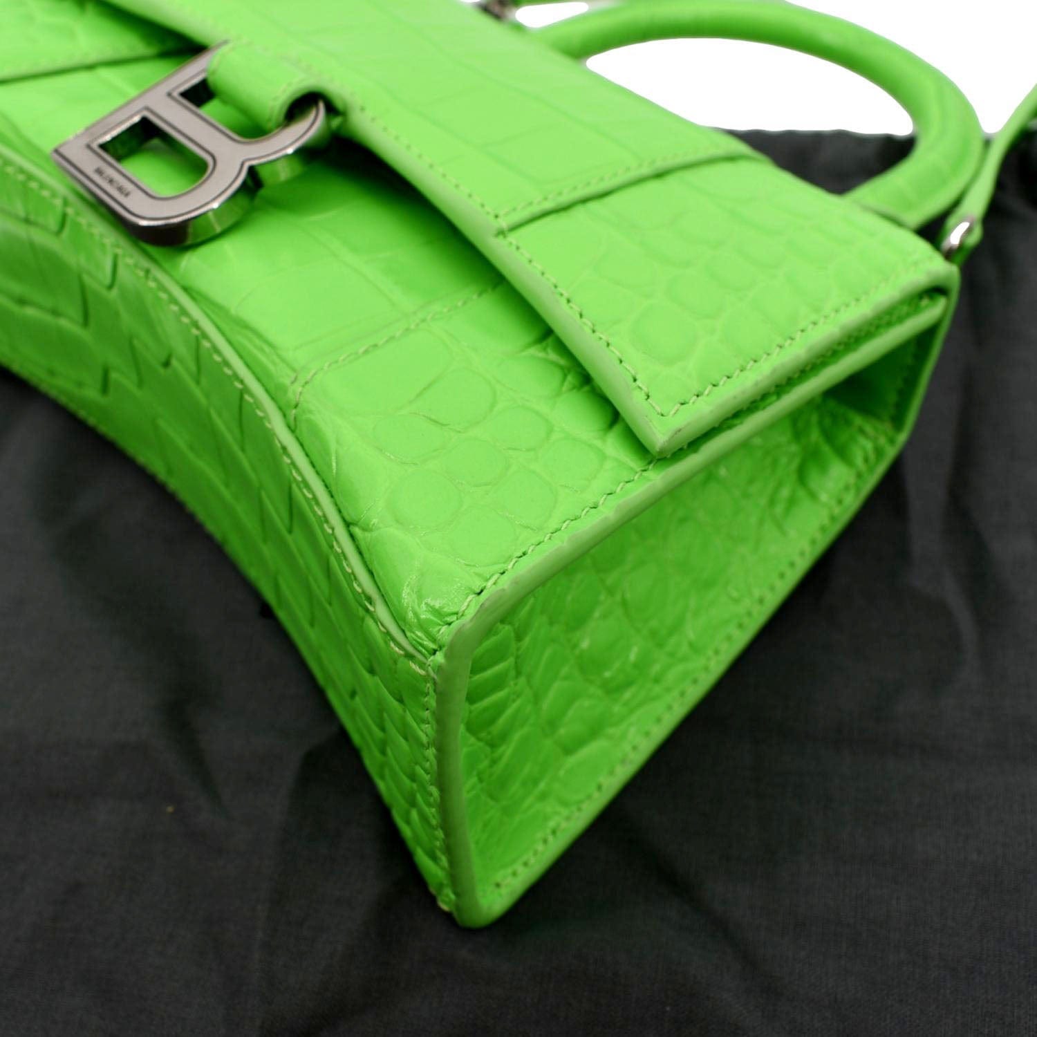 BALENCIAGA Calfskin Crocodile Embossed Hourglass Top Handle Bag XS
