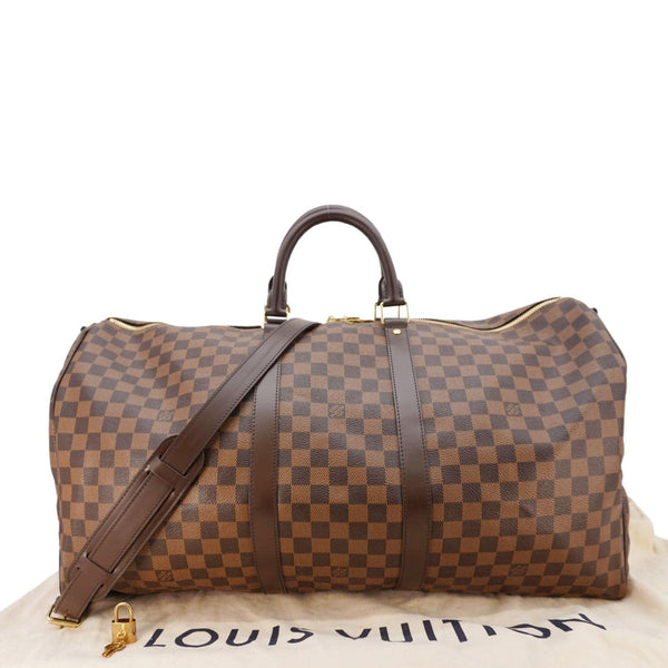 LOUIS VUITTON Keepall Bandouliere 55 Damier Ebene Travel Bag Brown