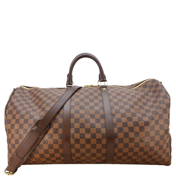 LOUIS VUITTON Keepall Bandouliere 55 Damier Ebene Travel Bag Brown