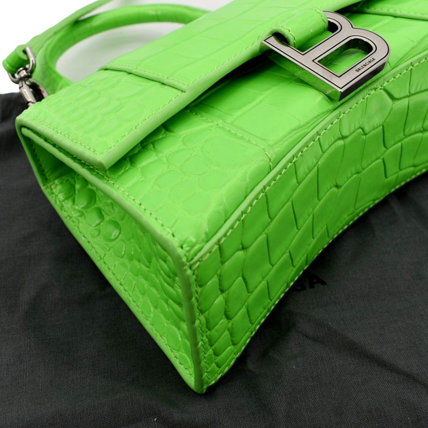 Balenciaga Extra Small Hourglass Croc Embossed Leather Top Handle