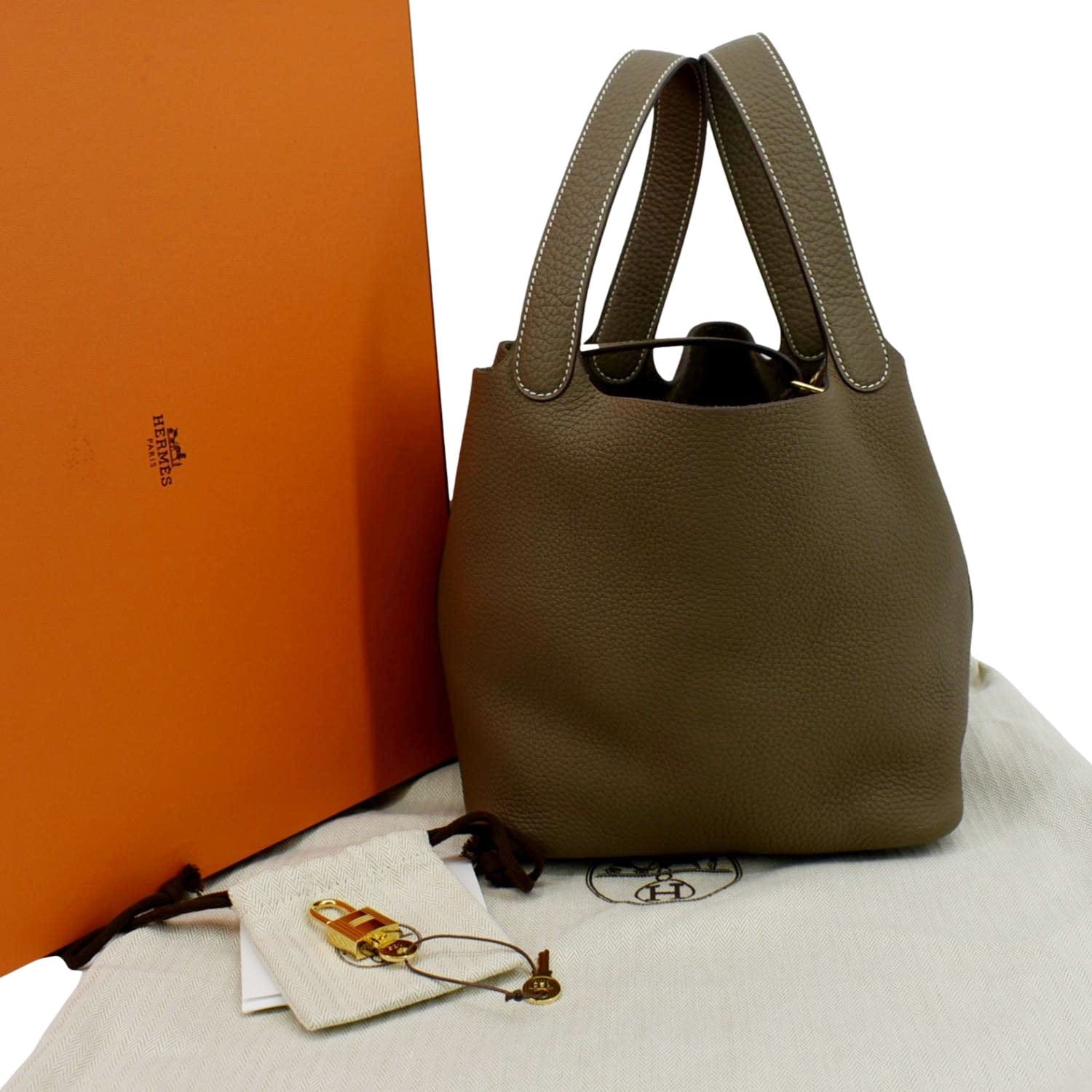 Hermes Etoupe Taurillon Clemence Leather Picotin Lock 18 Bag Hermes
