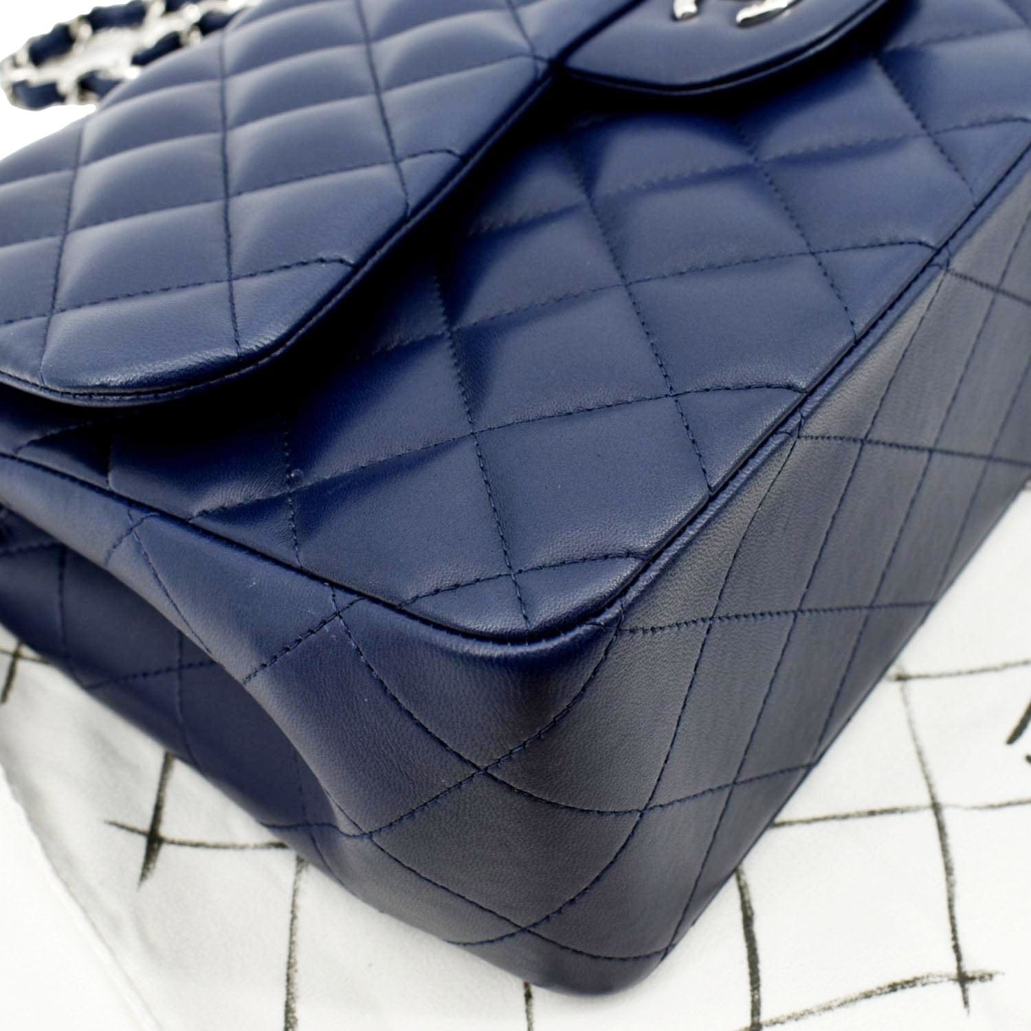 Chanel Blue Quilted Medium Classic Double Flap Bag of Lambskin