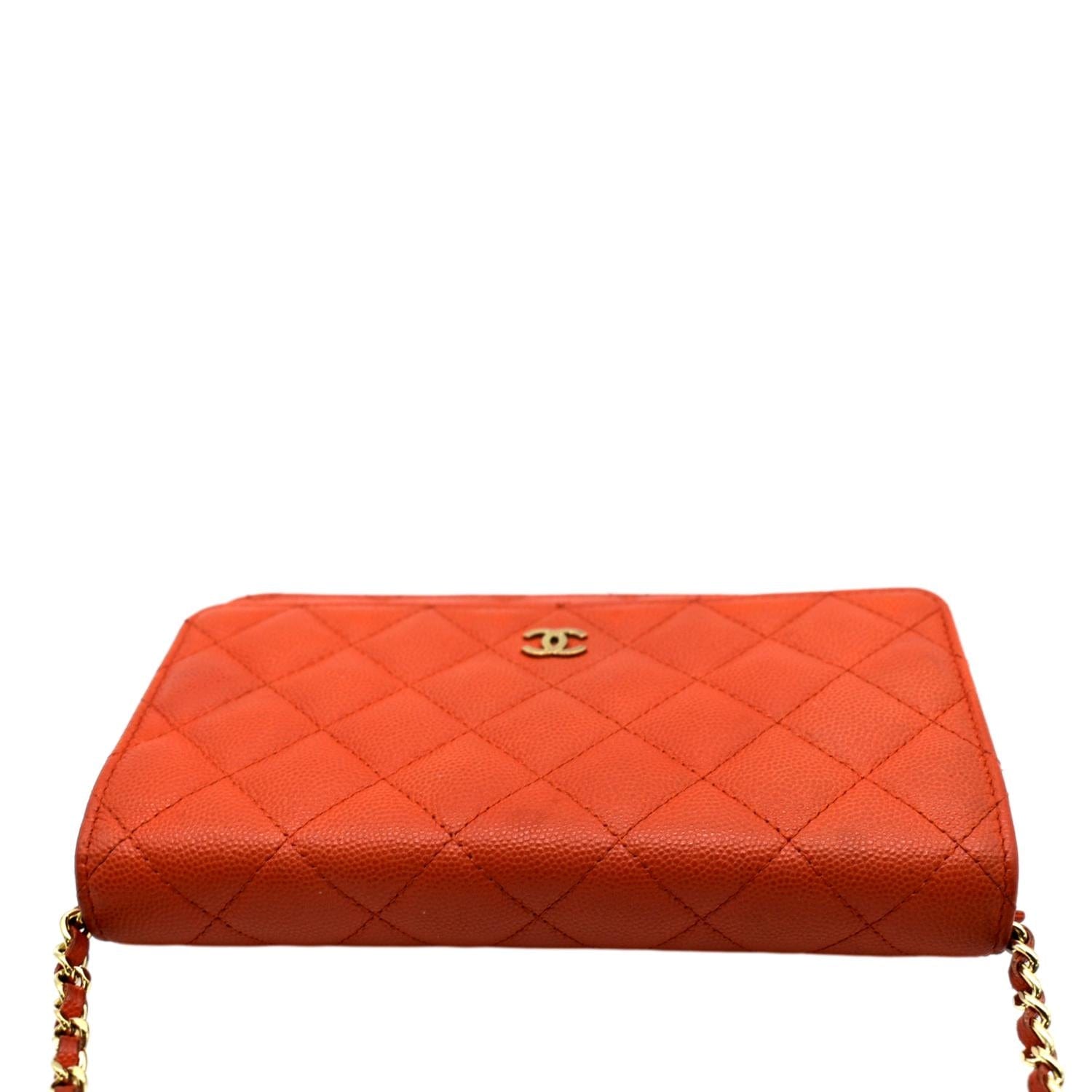 Chanel Red Quilted Caviar Wallet on Chain