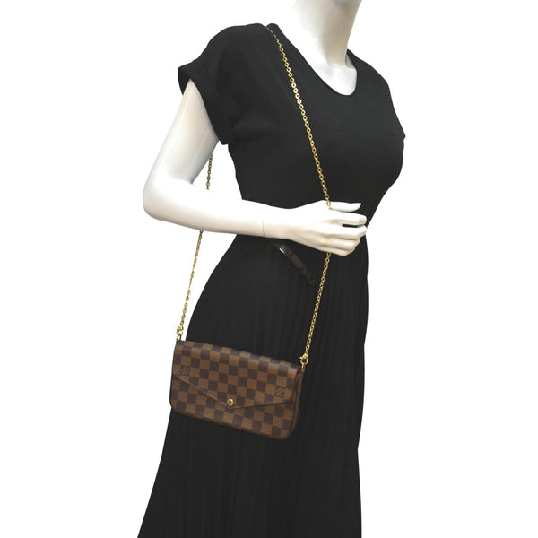 LOUIS VUITTON Felicie Damier Ebene Pochette Crossbody Bag Brown