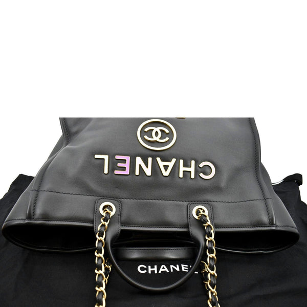 CHANEL Deauville Medium Calfskin Leather Tote Bag Black