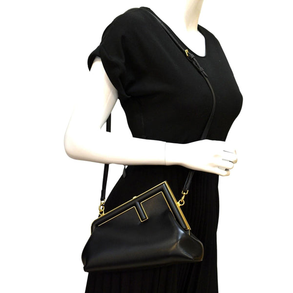 FENDI First Leather Shoulder Bag Black