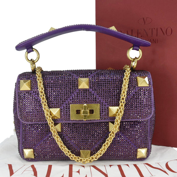 VALENTINO Atelier Stud Medium Crystal Embellished Suede Crossbody Bag Purple