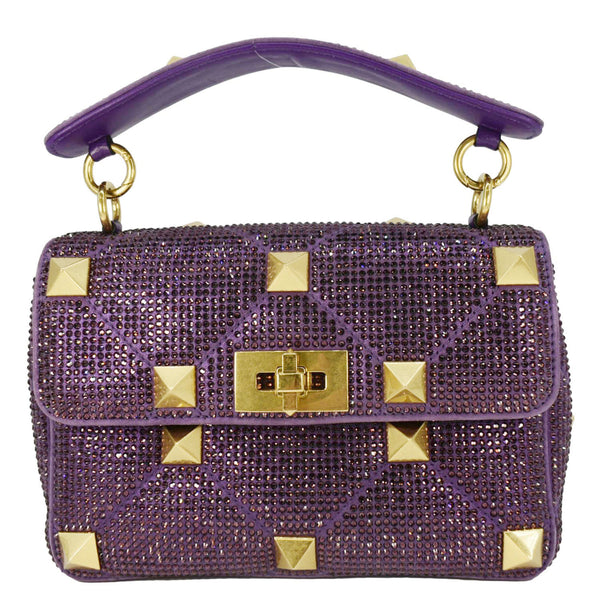 VALENTINO Atelier Stud Medium Crystal Embellished Suede Crossbody Bag Purple