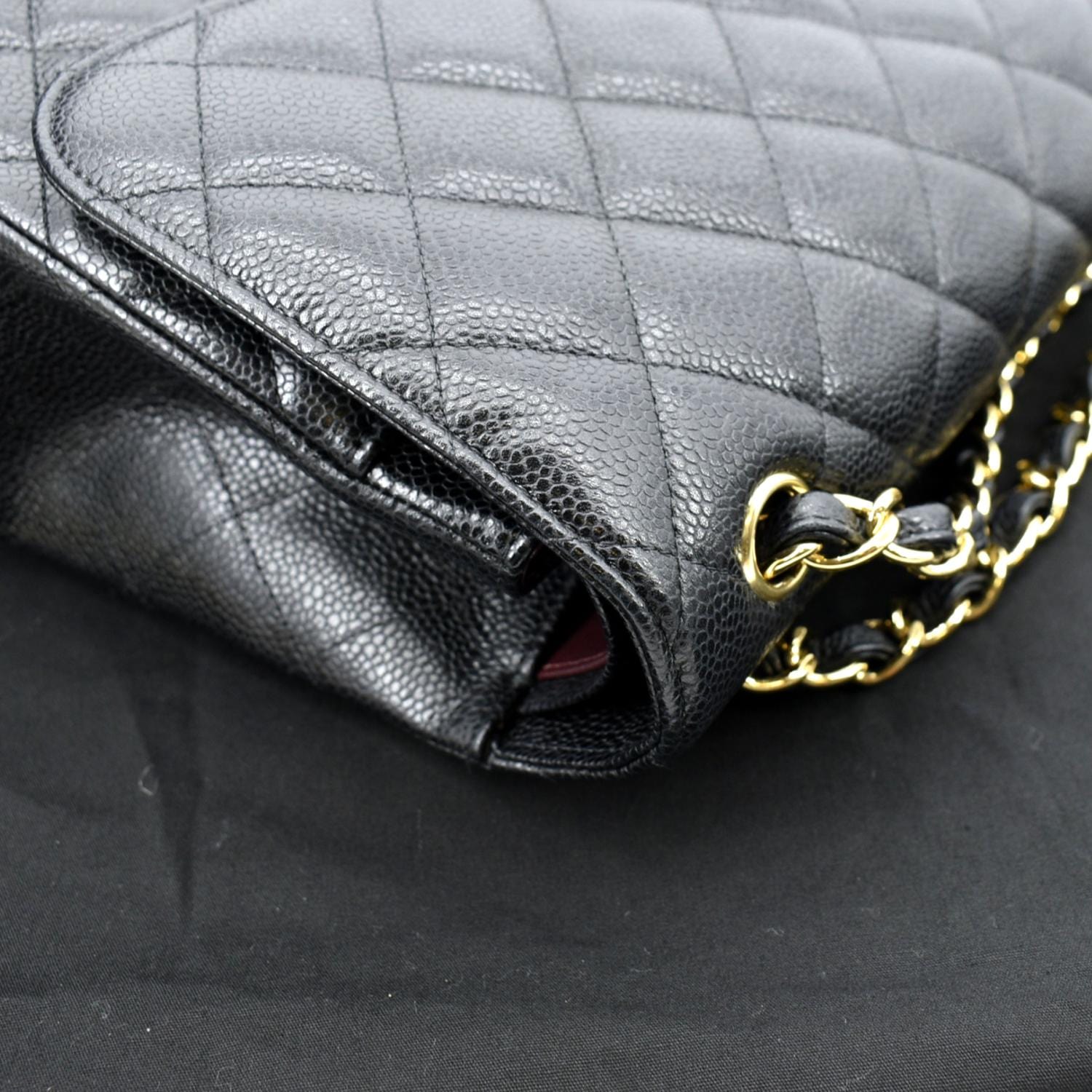 Chanel Classic Jumbo Double Flap Black Quilted Caviar Silver