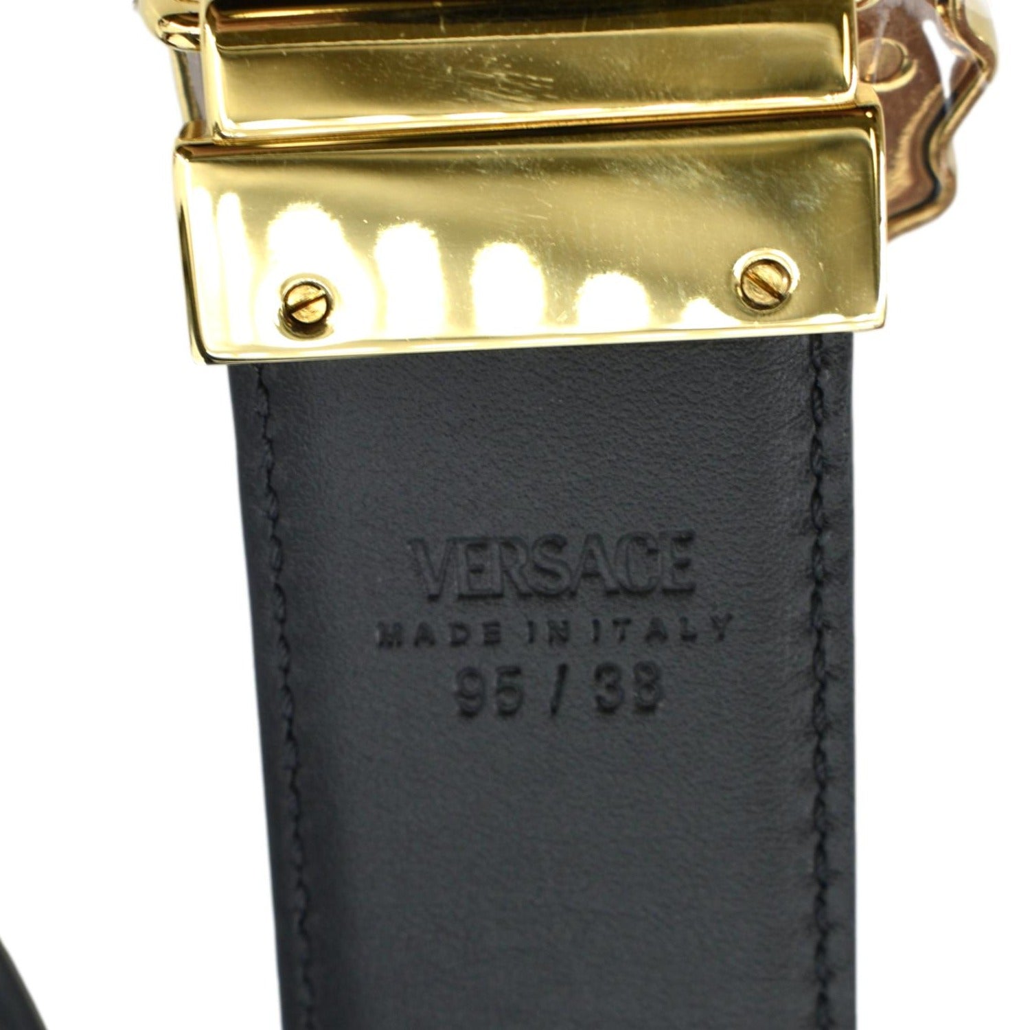 Versace La Medusa Croc-effect Leather Belt, Black, 70