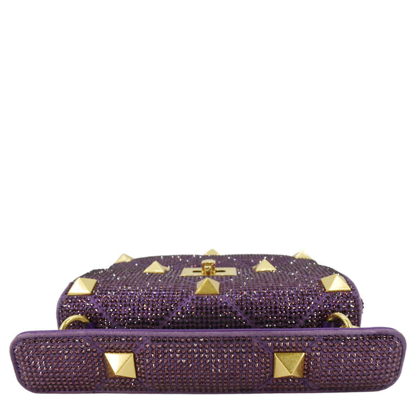 VALENTINO Atelier Stud Medium Crystal Embellished Suede Crossbody Bag Purple