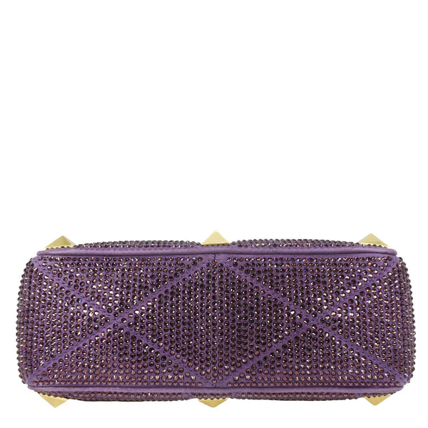 VALENTINO Atelier Stud Medium Crystal Embellished Suede Crossbody Bag Purple