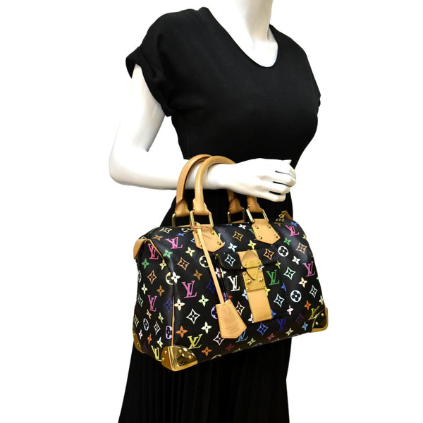 LOUIS VUITTON Speedy 30 Multicolor Monogram Canvas Satchel Bag Black