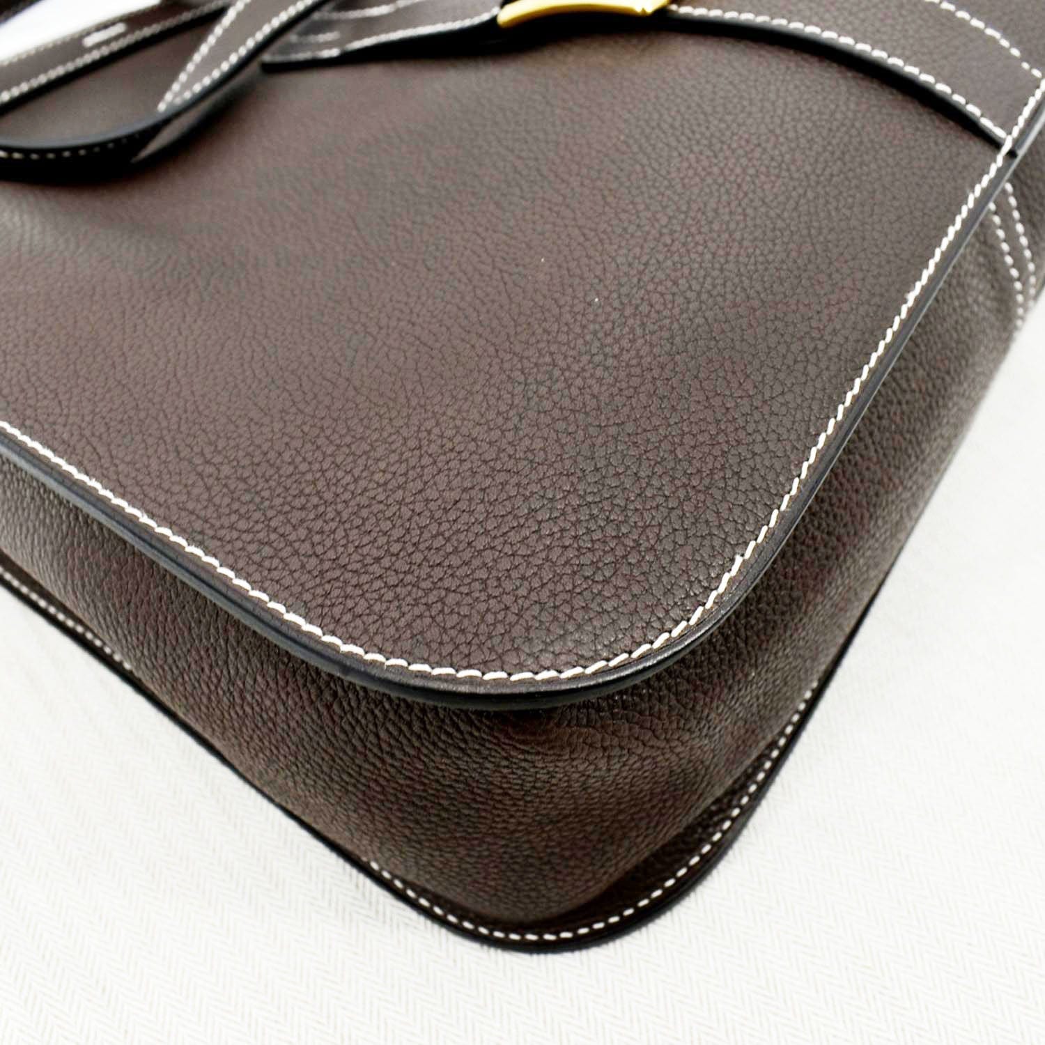 Hermes Halzan 31 Clemence Leather Crossbody Bag Etoupe
