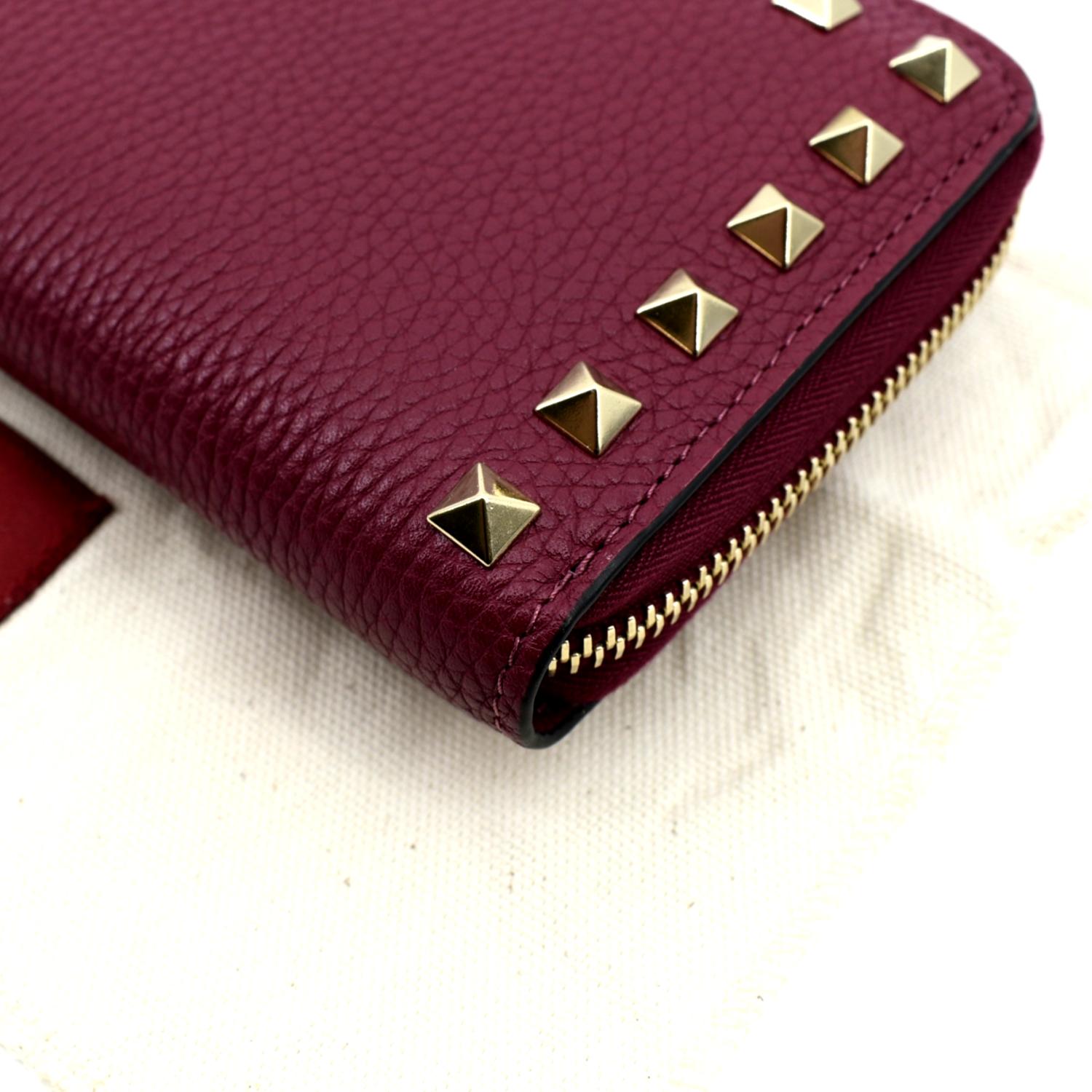 VALENTINO Rockstud Leather Zip Around Wallet Red