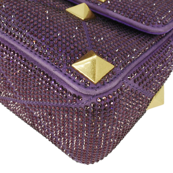 VALENTINO Atelier Stud Medium Crystal Embellished Suede Crossbody Bag Purple