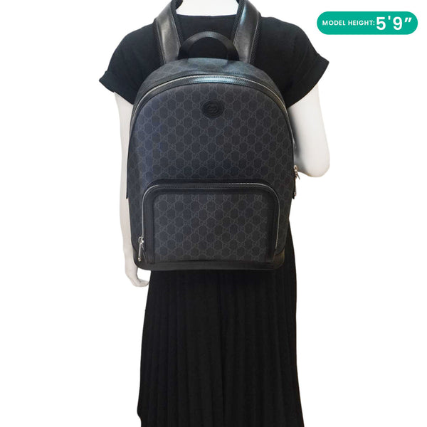 GUCCI Interlocking G Medium Supreme Canvas Backpack Black 704017