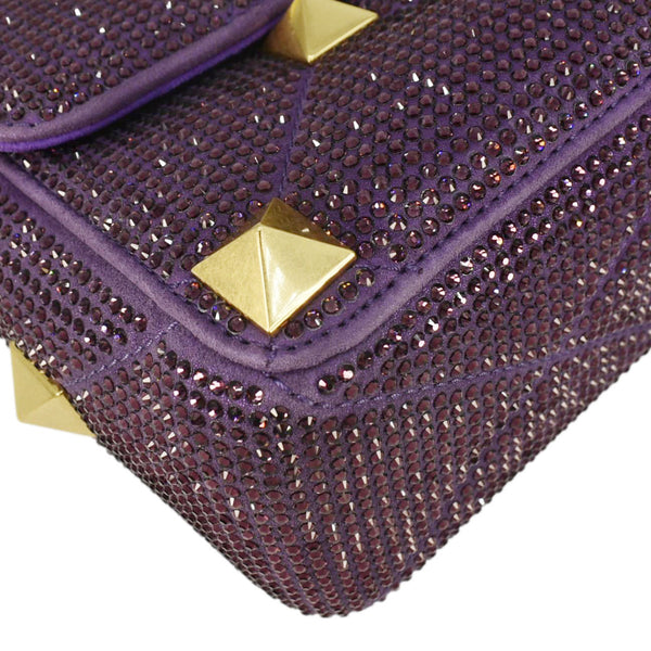 VALENTINO Atelier Stud Medium Crystal Embellished Suede Crossbody Bag Purple