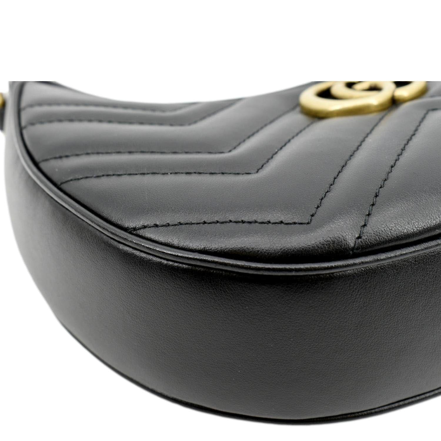 Gucci Half Moon Marmont Mini Leather Shoulder Bag in Black