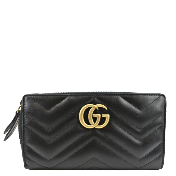 GUCCI GG Marmont Matelasse Chevron Leather Zip Around Wallet Black 443123