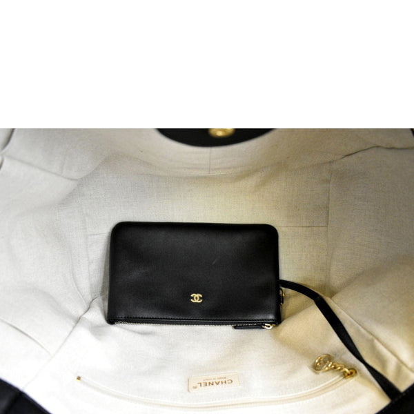 CHANEL Deauville Medium Calfskin Leather Tote Bag Black