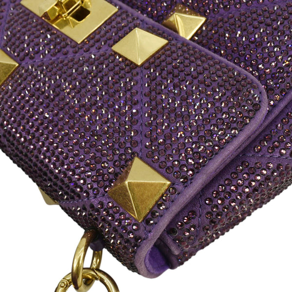 VALENTINO Atelier Stud Medium Crystal Embellished Suede Crossbody Bag Purple