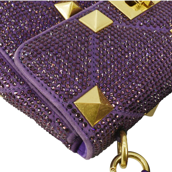 VALENTINO Atelier Stud Medium Crystal Embellished Suede Crossbody Bag Purple