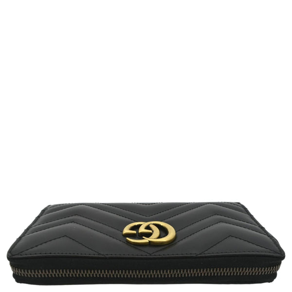 GUCCI GG Marmont Matelasse Chevron Leather Zip Around Wallet Black 443123