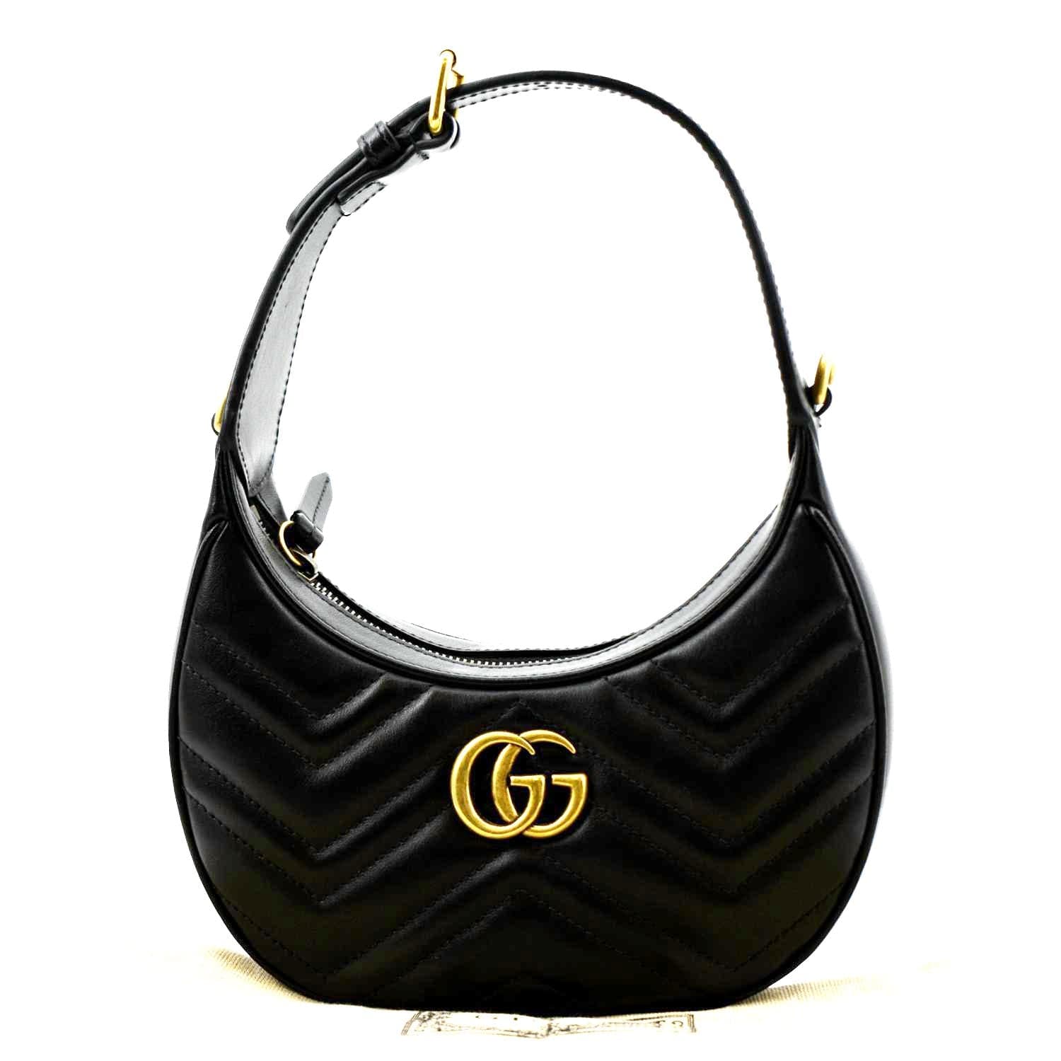 Auth Gucci GG Monogram Leather Hobo Black Half Moon Hand bag Purse