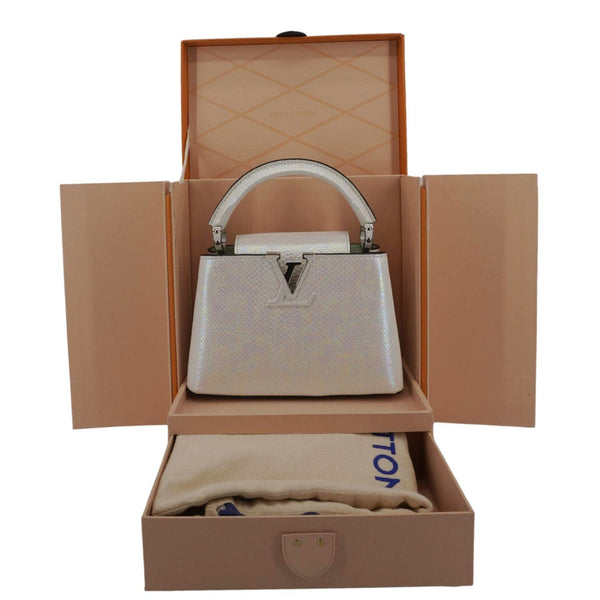 LOUIS VUITTON Capucines Mini Karung Leather Shoulder Bag White