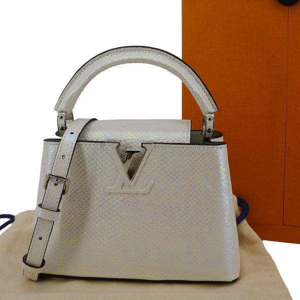 LOUIS VUITTON Capucines Mini Karung Leather Shoulder Bag White