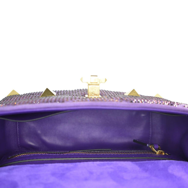 VALENTINO Atelier Stud Medium Crystal Embellished Suede Crossbody Bag Purple