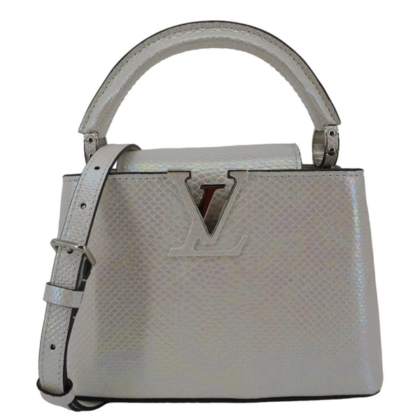 LOUIS VUITTON Capucines Mini Karung Leather Shoulder Bag White