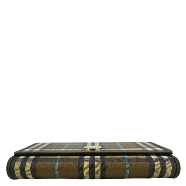 BURBERRY Check Canvas Chain Crossbody Bag Olive Green