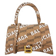 BALENCIAGA Hourglass Logo Print Canvas Top Handle Shoulder Bag Brown