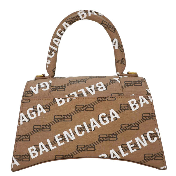 BALENCIAGA Hourglass Logo Print Canvas Top Handle Shoulder Bag Brown