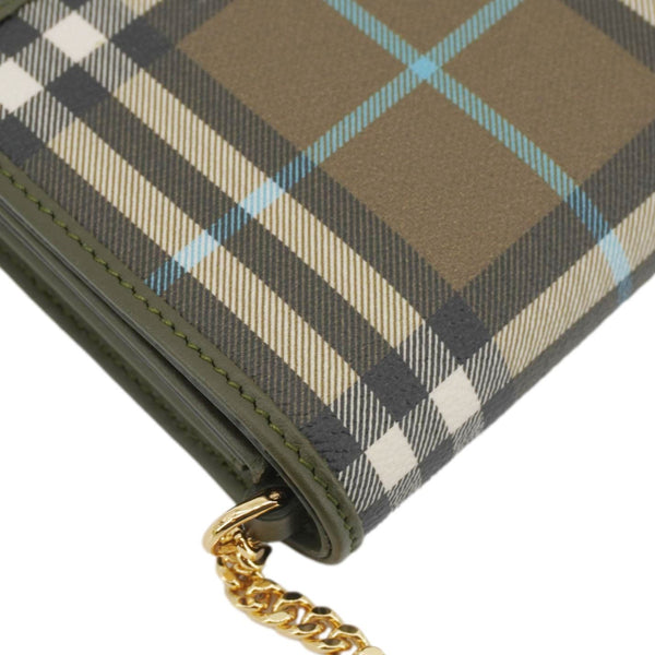 BURBERRY Check Canvas Chain Crossbody Bag Olive Green